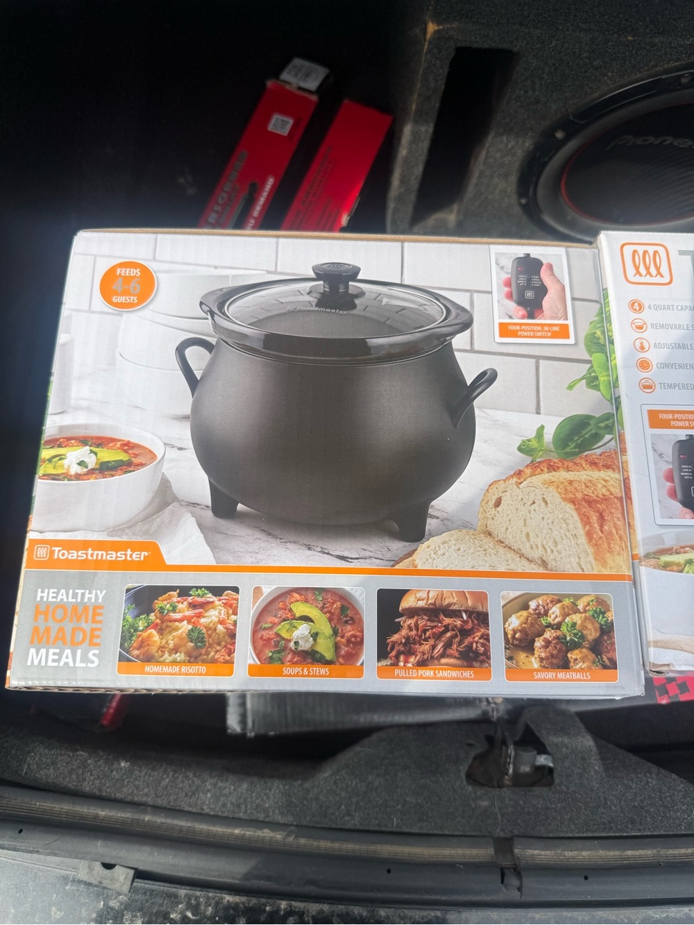 Toastmaster 4QT Black Cauldron Slow Cooker with Removable Crock and Glass Lid